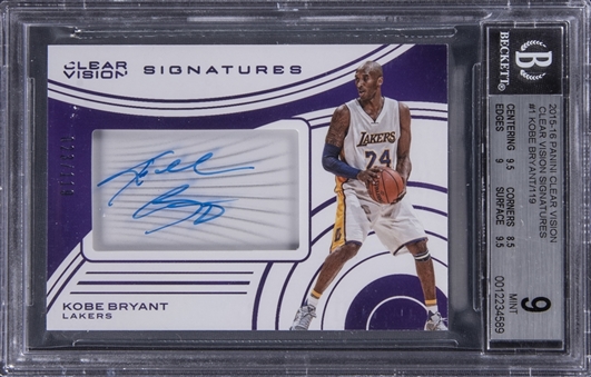 2015/16 Panini Clear Vision Signatures #1 Kobe Bryant Signed Card (#023/119) - BGS MINT 9/BGS 10